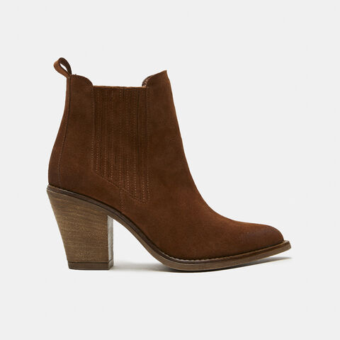 Botines En Punta Con Tacón, Piel Botines En Punta Con Tacón, Piel